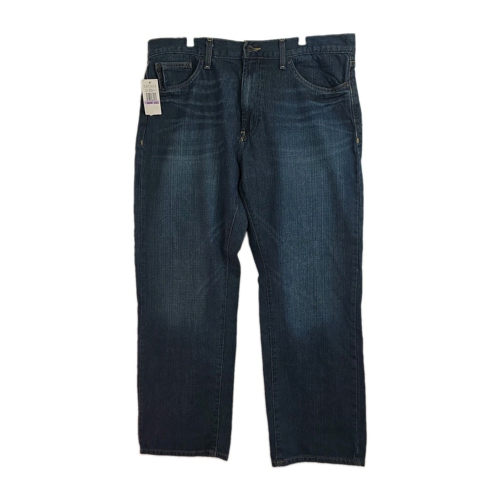 NWT Nautica Jeans Mens 38x32 Loose Fit Straight Leg Dark Wash Blue Denim
